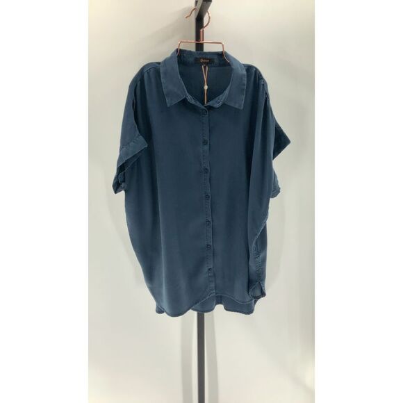 Quince Womens Vintage Wash Tencel Camp Shirt Midnight Blue Sleeved Top L - Picture 2 of 3